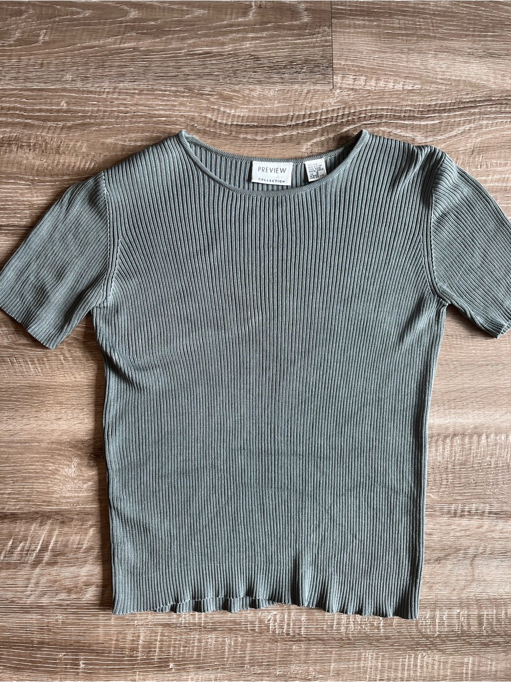Preview Collection Vintage Silk Ribbed Blouse Women’s Grey Short Sleeve Top